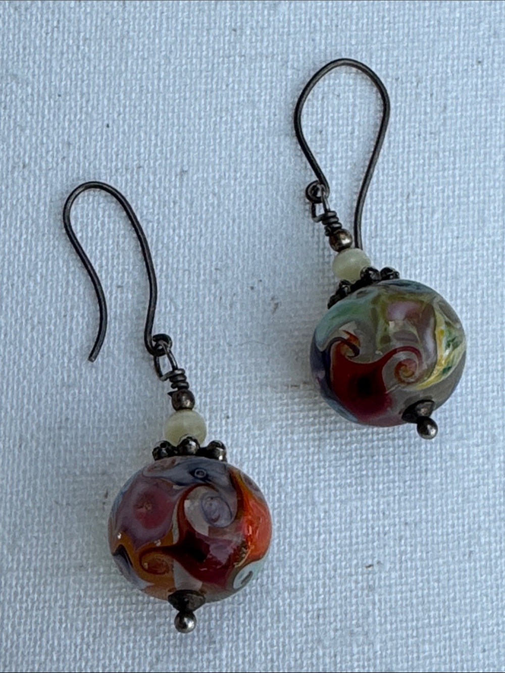Vintage glass bead pierced earrings from Italy.